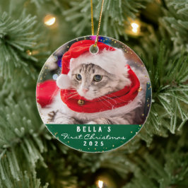 Personlig 2 Grönt för fotopatrott Meowy jul Julgransprydnad Keramik