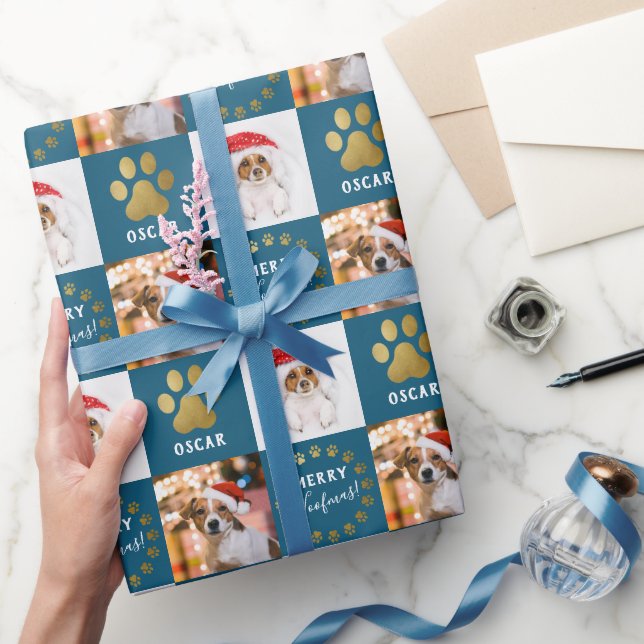 Personlig 2 Hund Puppy Blue Guld Tass Presentpapper (Gifting)