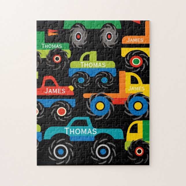 Personlig 2 Namn Monster Lastbilar Gifts for Boys Pussel (Vertikal)