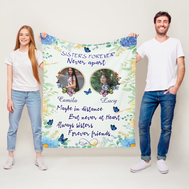 Personlig 2 Photo Collage julklapp syster Fleecefilt (På plats)