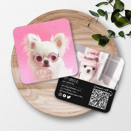 Personlig 2 Photo Hund Pet Social Media QR-kod Fyrkantigt Visitkort