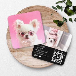 Personlig 2 Photo Hund Pet Social Media QR-kod Fyrkantigt Visitkort
