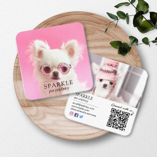 Personlig 2 Photo Hund Pet Social Media QR-kod Fyrkantigt Visitkort