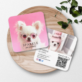 Personlig 2 Photo Hund Pet Social Media QR-kod Fyrkantigt Visitkort
