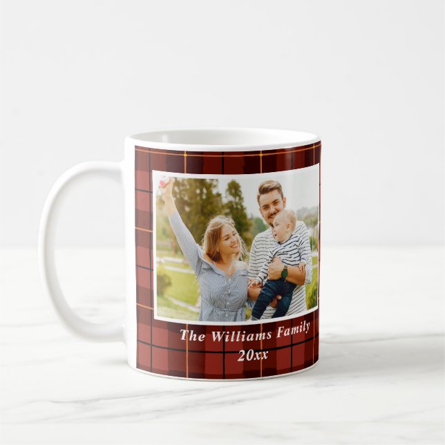 Personlig 2 Photo Tartan Mönster Merry Play Kaffemugg (Vänster)