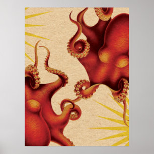 Personlig 2 Röd oktopus kolliderad Poster