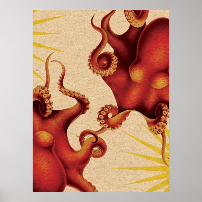 Personlig 2 Röd oktopus kolliderad Poster (Framsidan)