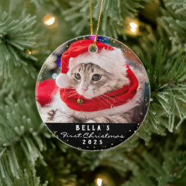 Personlig 2 Svart foto Pet Cat Meowy Julsvart Julgransprydnad Keramik
