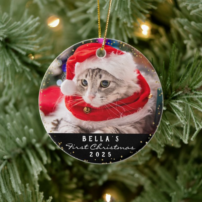 Personlig 2 Svart foto Pet Cat Meowy Julsvart Julgransprydnad Keramik (Träd)