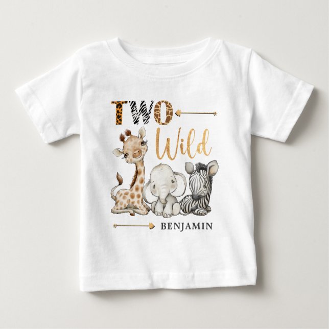 Personlig 2 Vild Safari första födelsedag Baby B T Shirt (Framsida)