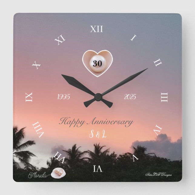 Personlig 30-års pärlemorpsbröllopsdag fyrkantig klocka (Framsida)