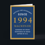 Personlig 30års födelsedag 1994 Blåa Guld-Chicen Kort<br><div class="desc">Blått och guld födelsedagskort för de speciella människor som föddes 1994 i 30års födelsedag. Anpassa enkelt texten till födelsekortets framsida och insida med hjälp av den mall som finns. En del av inställningsstandardintervallet för hälsningskort.</div>