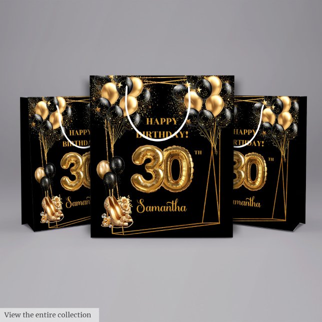Personlig 30års födelsedag Gift Bag Black Guld 🎉 (Personalized 30th Birthday Gift Bag Black Gold 🎉)