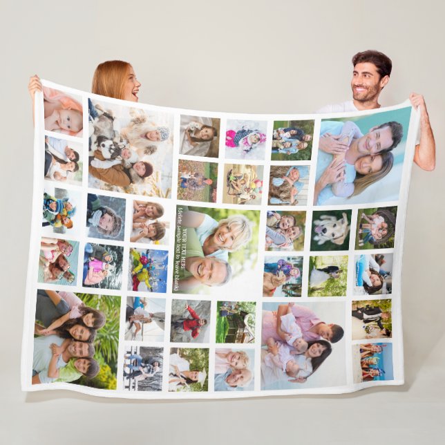 Personlig 33 Photo Collage Template White Fleecefilt (På plats)