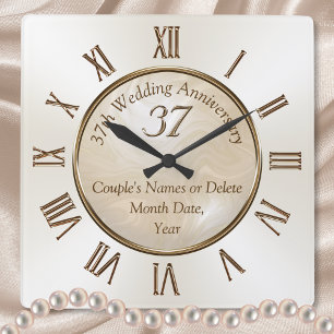 Personlig 37-årsdag Clock, Alabaster Fyrkantig Klocka