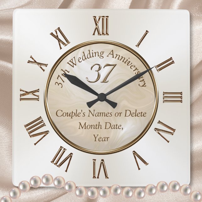 Personlig 37-årsdag Clock, Alabaster Fyrkantig Klocka (37th wedding anniversary gifts. 37 year anniversary gift for wife. 37th anniversary symbol.)