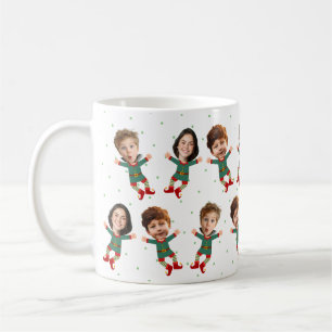 Personlig 3 Bilder Ansikte Rolig Jul Tomte Barn Kaffemugg
