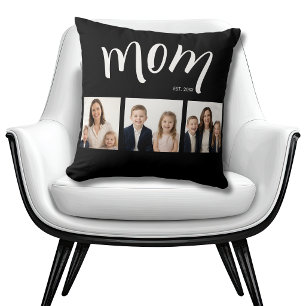 Personlig 3-bildskollage Svart Mamma Est År Kudde