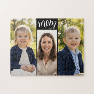 Personlig 3-bildskollage Svart Mamma Est År Pussel