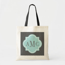 Personlig 3 bokstäver monogram grå teal toteväska tygkasse