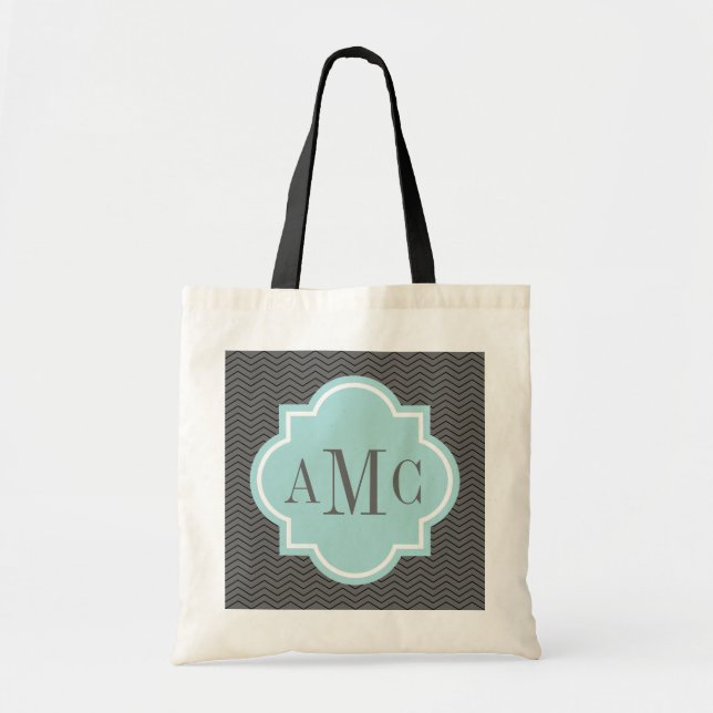 Personlig 3 bokstäver monogram grå teal toteväska tygkasse (Framsidan)