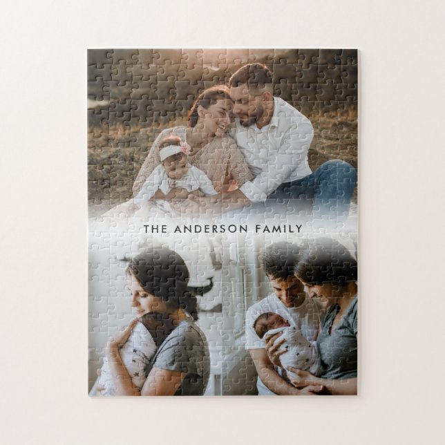 Personlig 3-familjens fotokollage pussel (Vertikal)