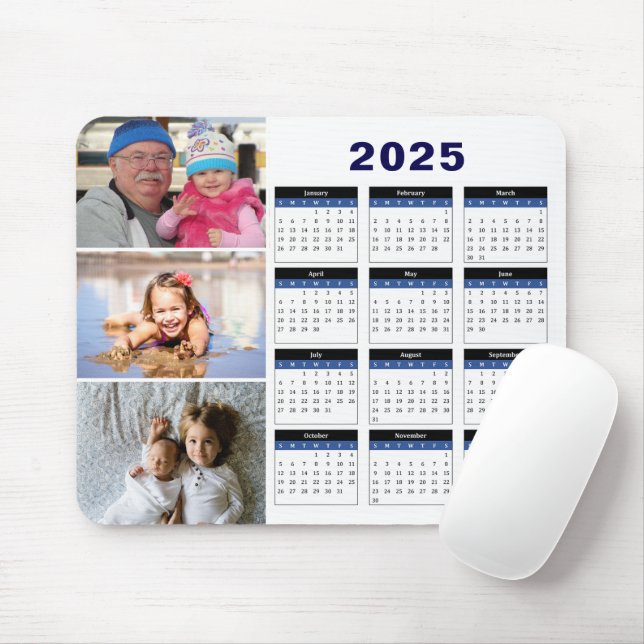 Personlig 3 Family Photo 2025 Calendar Mousepad Musmatta (Med mus)