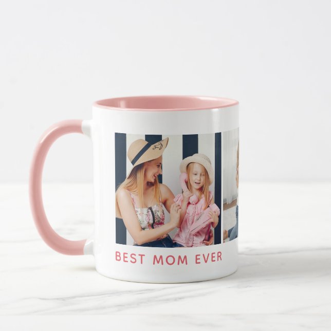 Personlig 3-foto "Bästa Mamma någonsin" Mugg (Vänster)