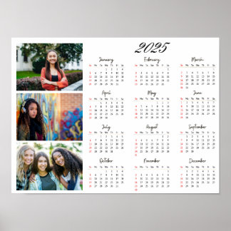 Personlig 3 Foto Collage Familj 2025 Kalender Poster