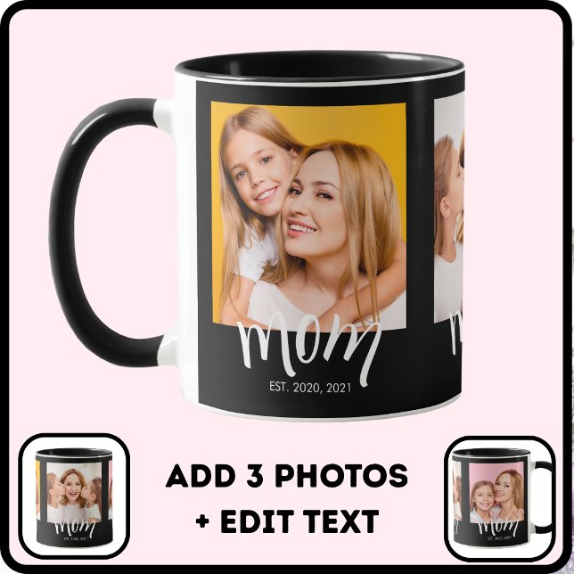 Personlig 3 Foto Mamma Barn Datum Fastställt  Mugg (Skapare uppladdad)