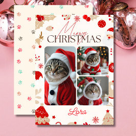 Personlig 3 fotokollage meowy christmas julkort