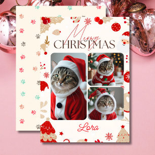 Personlig 3 fotokollage meowy christmas julkort