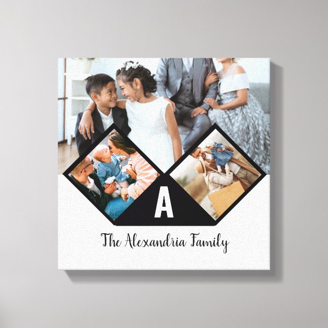 Personlig 3-fotokollage, monogram canvastryck (Framsida)