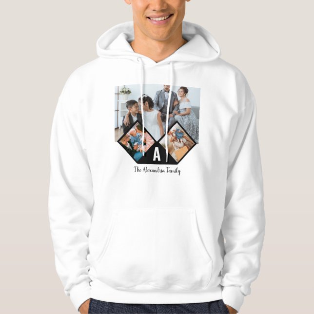 Personlig 3-fotokollage, monogram hoodie (Framsida)