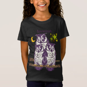 Personlig 3 Lila Uggla Måne och stjärnor T Shirt