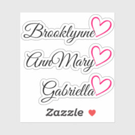Personlig 3 Namn Rosa  Kalligrafi Hjärta Klistermärken
