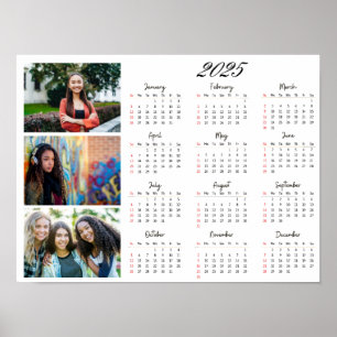 Personlig 3 Photo Collage Family 2025 Calendar Poster