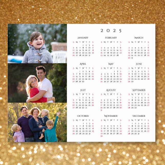 Personlig 3 Photo Collage Family 2025 Calendar Poster (Personalized 3 Photo Collage Family 2025 Calendar Poster)