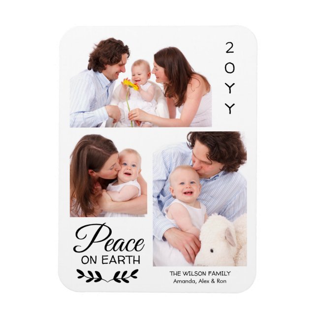 Personlig 3 Photo Collage Peace on Earth Magnet (Vertikal)