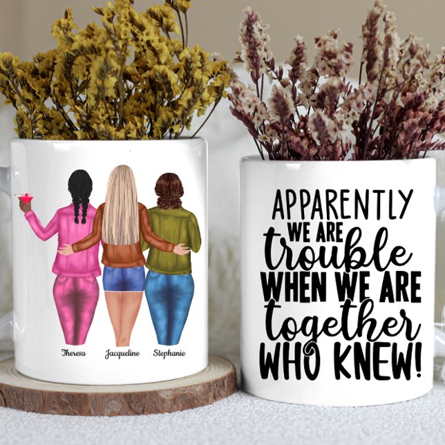 Personlig 3 Problem med bästa vänner Kaffemugg (Personalized 3 Best Friends Trouble Coffee Mug)