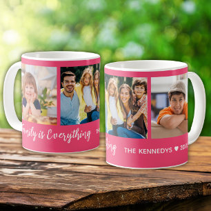 Personlig 3 Shock rosa för fotofamilj Namn-offert Kaffemugg