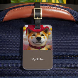 Personlig 3D Lycklig Shiba Inu med rödhatt Bagagebricka