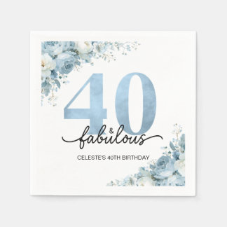 Personlig 40-års och fantastisk blå blomsterfödels pappersservett