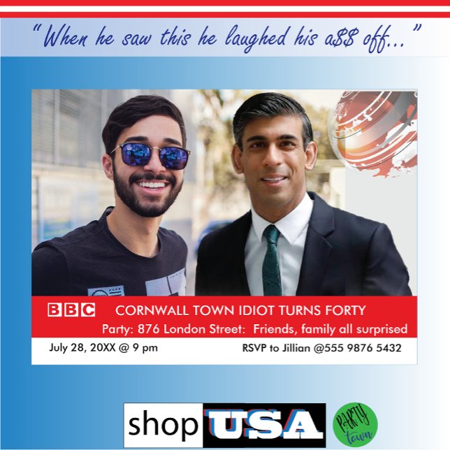Personlig 40-årsdag för manar UK Fake News Inbjudningar (village idiot turns 40)