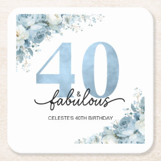 Personlig 40-årsfirande med blå blommor underlägg papper kvadrat