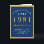Personlig 40:e födelsedag 1981 Chicen Blue Guld Kort<br><div class="desc">40-årsdag (blått) och guld-födelsedagskort för de speciella människor som föddes 1981. Anpassa enkelt texten till födelsekortets framsida och insida med hjälp av den mall som finns. En del av inställningsstandardintervallet för hälsningskort.</div>