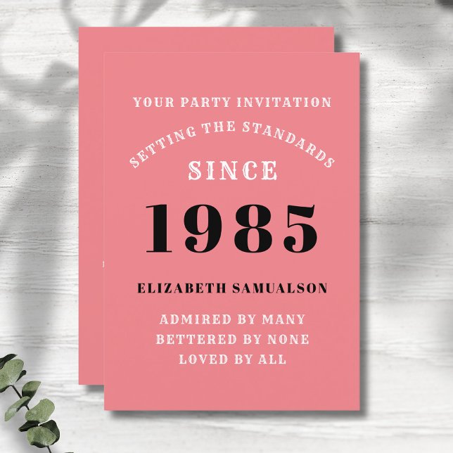 Personlig 40:e födelsedagen Lägg till Rosan Namn Inbjudningar (Personalized 40th birthday pink party invitations.)