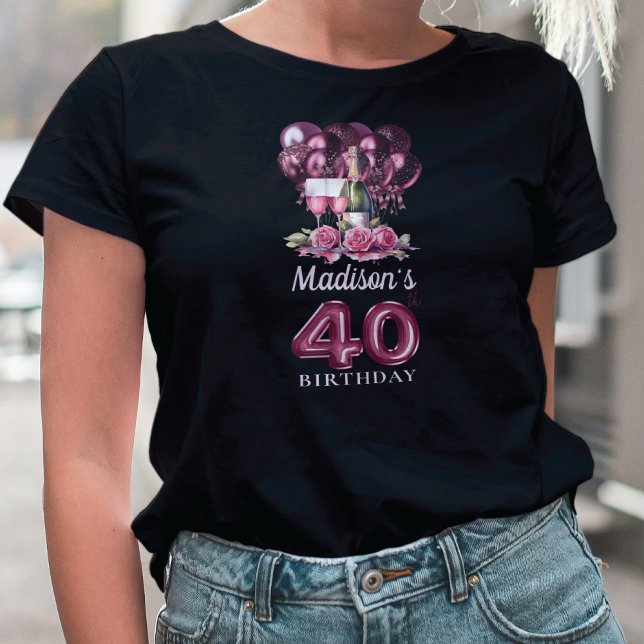 Personlig 40:e födelsedagen: Luxury Vin & Balloons T Shirt (Skapare uppladdad)