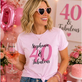Personlig 40 & Fantastisk Rosa Födelsedagsnamn T-s T Shirt