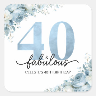 Personlig 40 och fantastisk blå blomsterfödelsedag fyrkantigt klistermärke